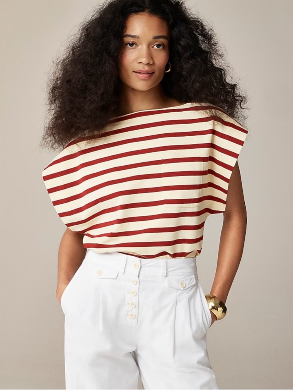 J Crew Boatneck striped muscle T-shirt in mariner cotton, large